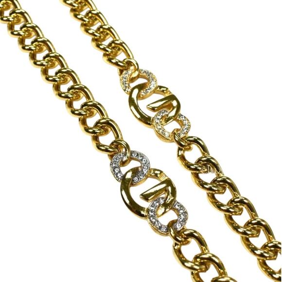 Vintage Givenchy -Gold Crystal Logo Link Chain Necklace 24” - Picture 3 of 15